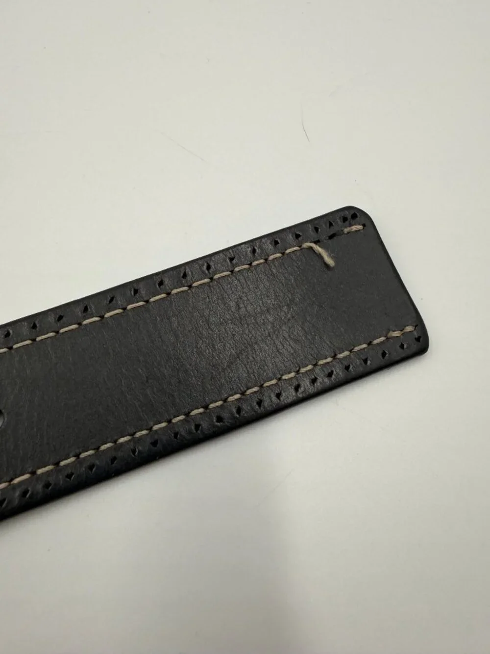 Black Genuine Leather Belt with White Stitching Size 34 Silver Buckle 1 3/8